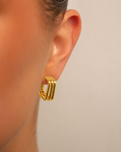 Boucles d'oreilles triple carré plaquées or 14 carats