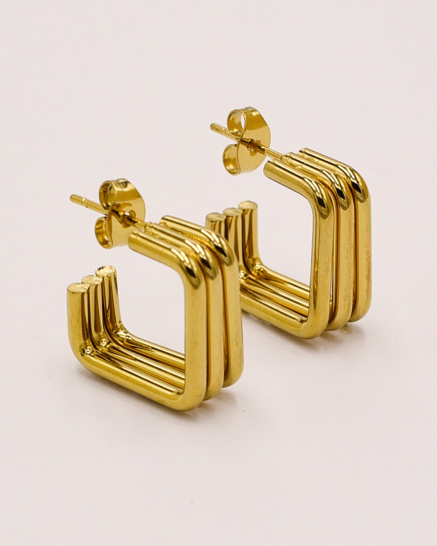 Boucles d'oreilles triple carré plaquées or 14 carats