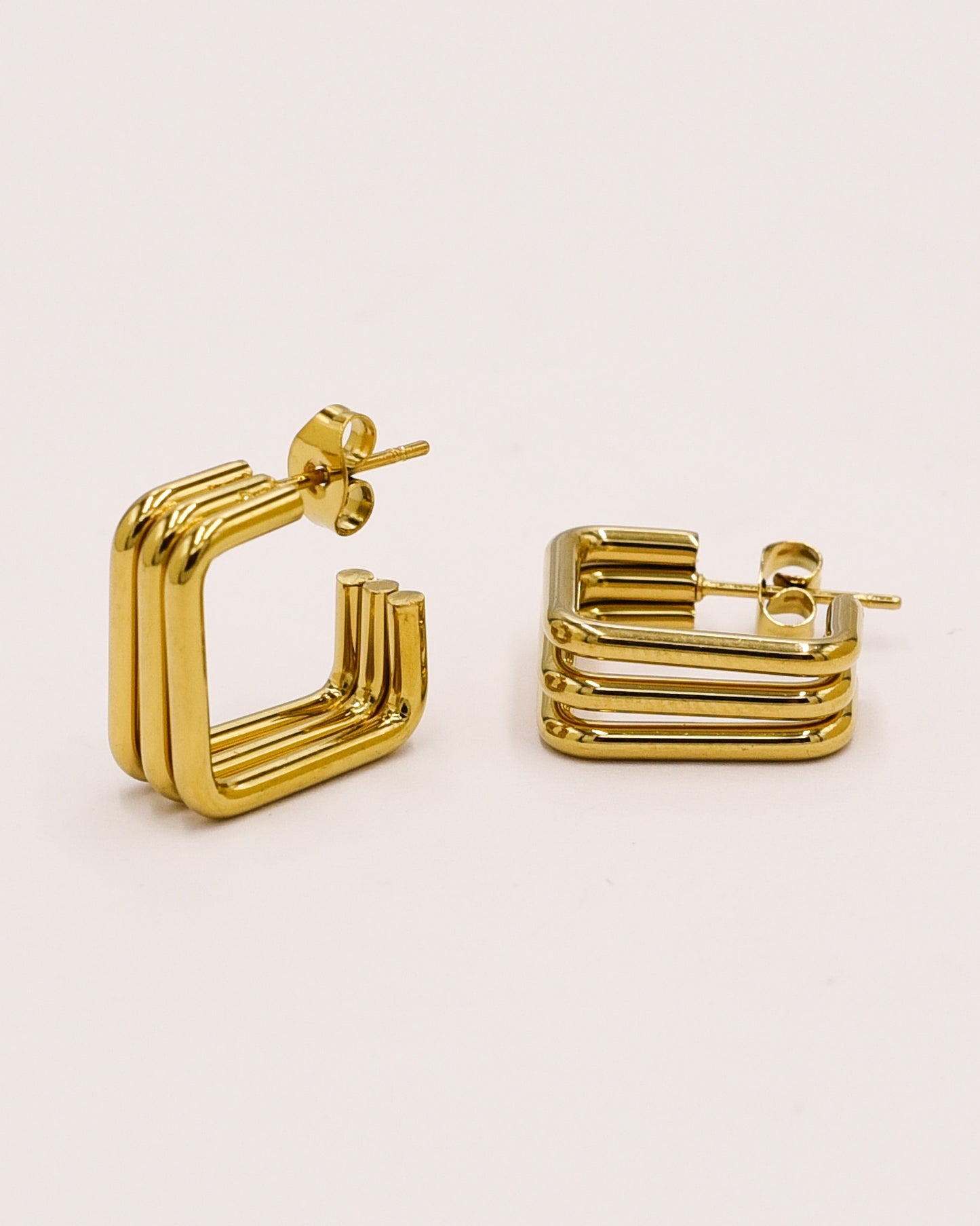 Boucles d'oreilles triple carré plaquées or 14 carats