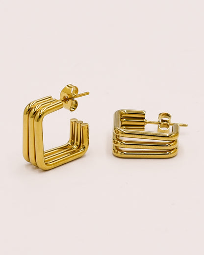 Boucles d'oreilles triple carré plaquées or 14 carats