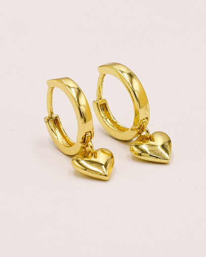 Boucles d'oreilles cœur plaquées or 14 carats