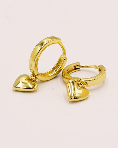 Boucles d'oreilles cœur plaquées or 14 carats