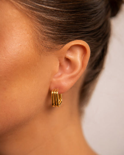Boucles d'oreilles triple carré plaquées or 14 carats